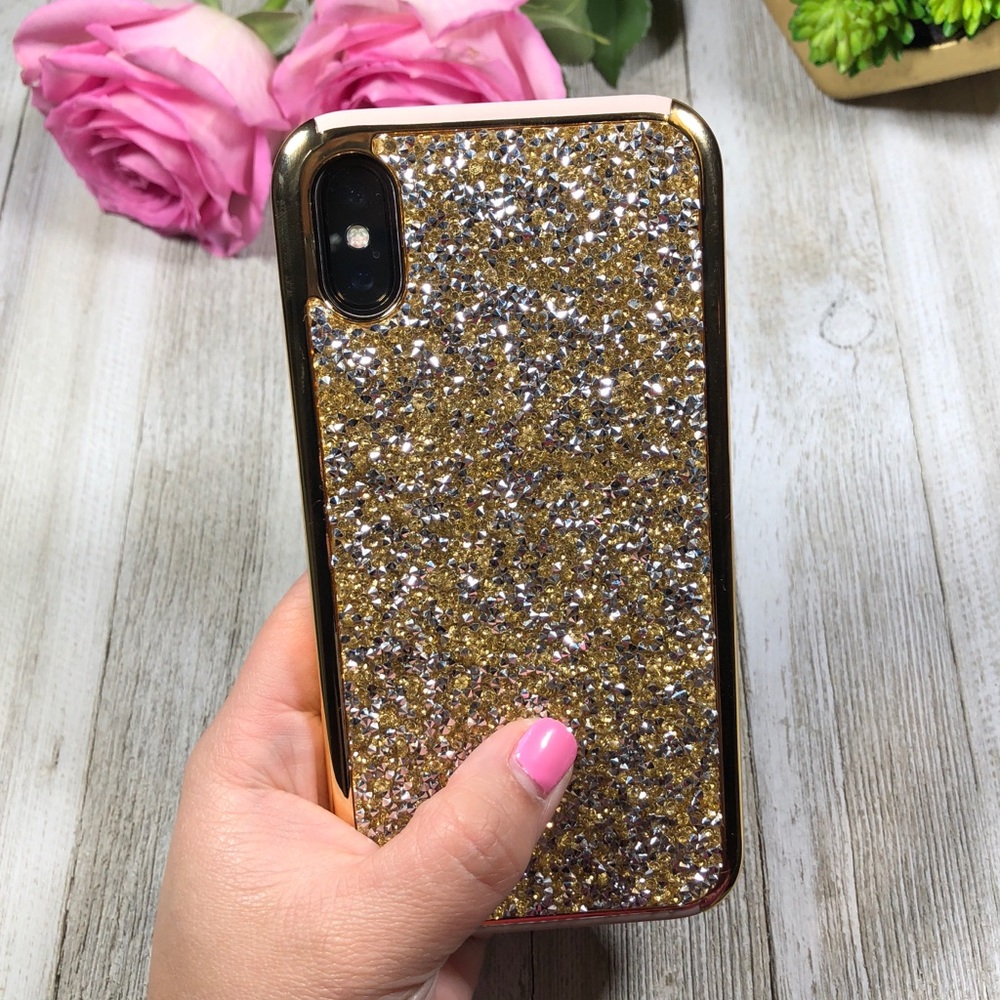 iPhone Xs Max/ Xr/Xs/X Crystal Glitter Gold Case